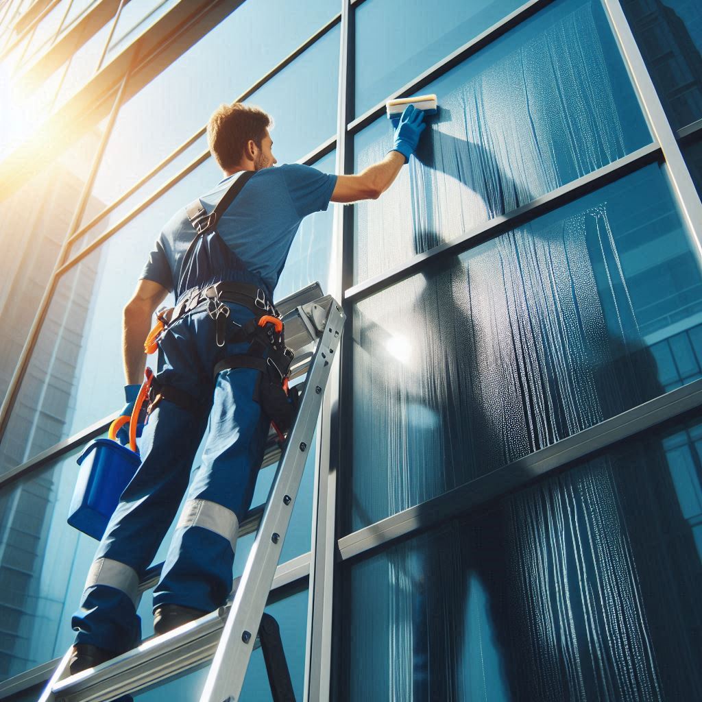 professional cleaning windows in enterprise building